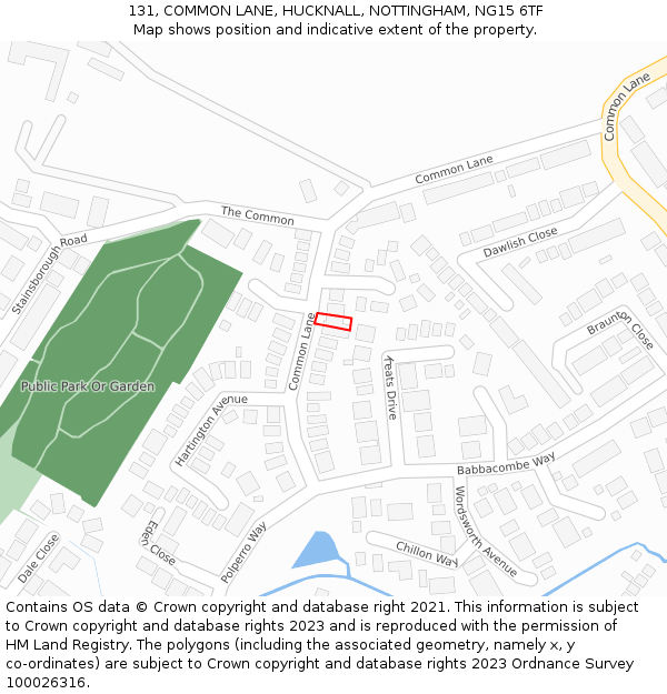 131, COMMON LANE, HUCKNALL, NOTTINGHAM, NG15 6TF: Location map and indicative extent of plot