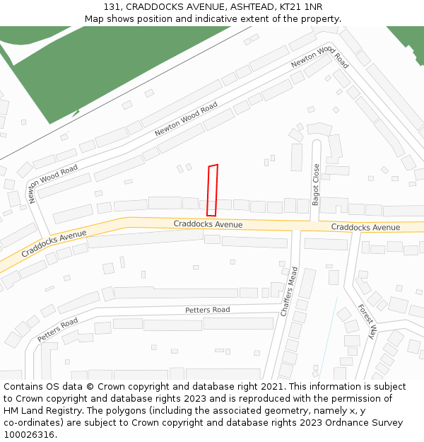 131, CRADDOCKS AVENUE, ASHTEAD, KT21 1NR: Location map and indicative extent of plot