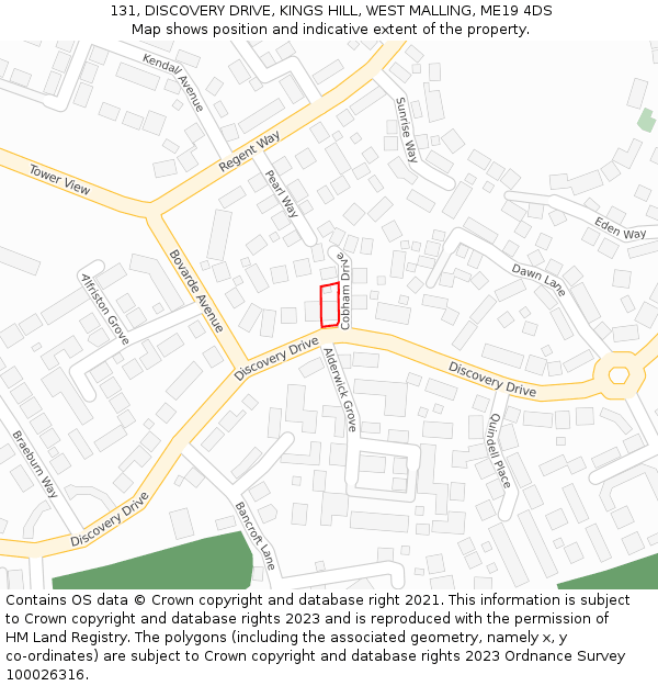 131, DISCOVERY DRIVE, KINGS HILL, WEST MALLING, ME19 4DS: Location map and indicative extent of plot