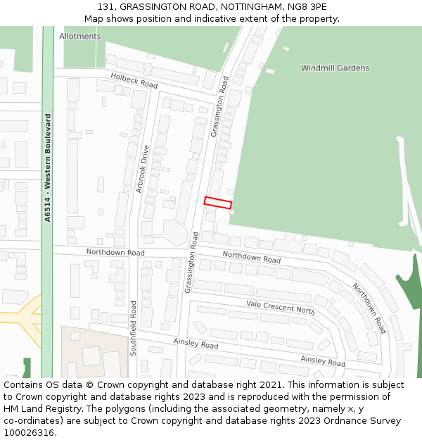 131, GRASSINGTON ROAD, NOTTINGHAM, NG8 3PE: Location map and indicative extent of plot