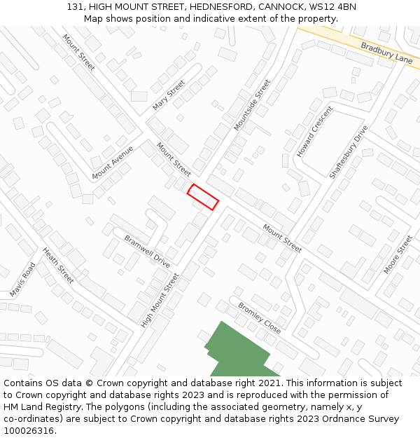 131, HIGH MOUNT STREET, HEDNESFORD, CANNOCK, WS12 4BN: Location map and indicative extent of plot