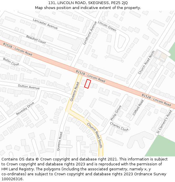 131, LINCOLN ROAD, SKEGNESS, PE25 2JQ: Location map and indicative extent of plot