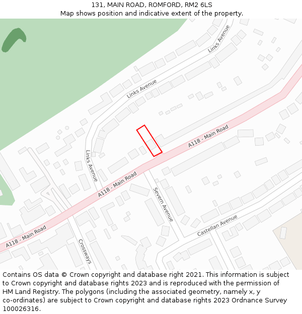 131, MAIN ROAD, ROMFORD, RM2 6LS: Location map and indicative extent of plot