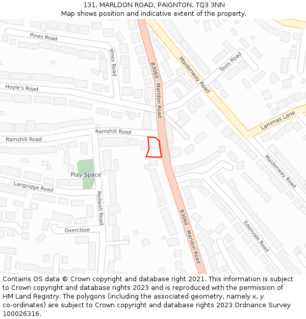 131, MARLDON ROAD, PAIGNTON, TQ3 3NN: Location map and indicative extent of plot