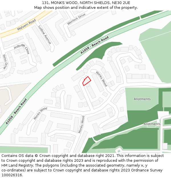 131, MONKS WOOD, NORTH SHIELDS, NE30 2UE: Location map and indicative extent of plot