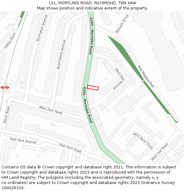 131, MORTLAKE ROAD, RICHMOND, TW9 4AW: Location map and indicative extent of plot