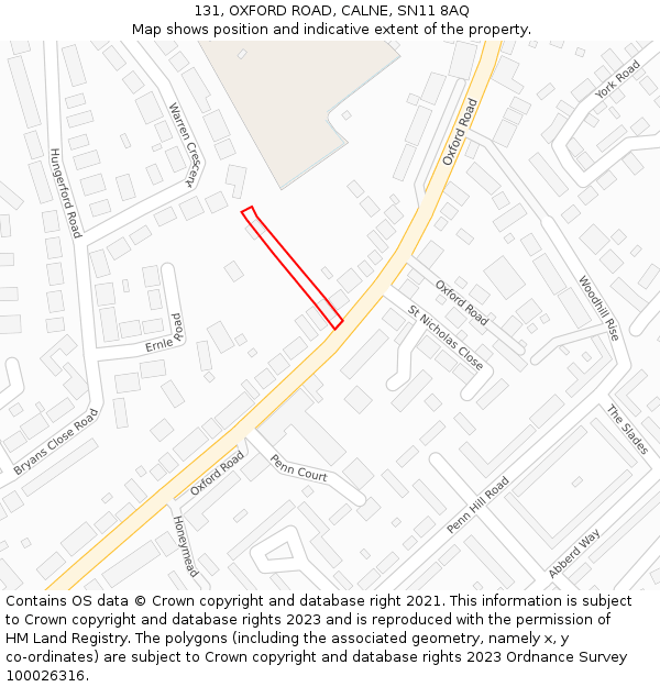 131, OXFORD ROAD, CALNE, SN11 8AQ: Location map and indicative extent of plot