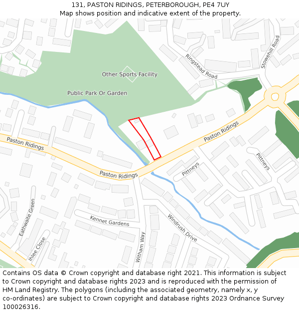 131, PASTON RIDINGS, PETERBOROUGH, PE4 7UY: Location map and indicative extent of plot
