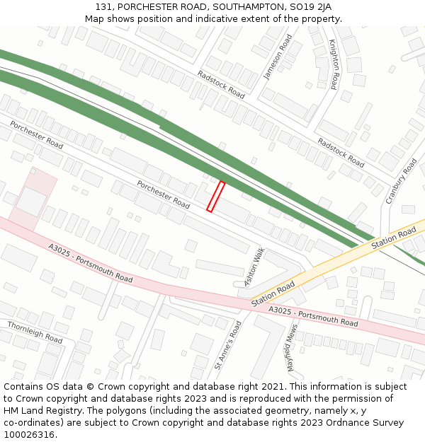 131, PORCHESTER ROAD, SOUTHAMPTON, SO19 2JA: Location map and indicative extent of plot