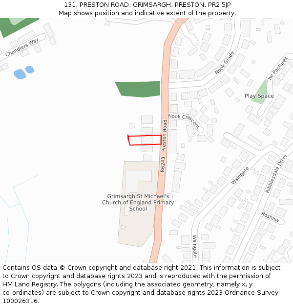 131, PRESTON ROAD, GRIMSARGH, PRESTON, PR2 5JP: Location map and indicative extent of plot