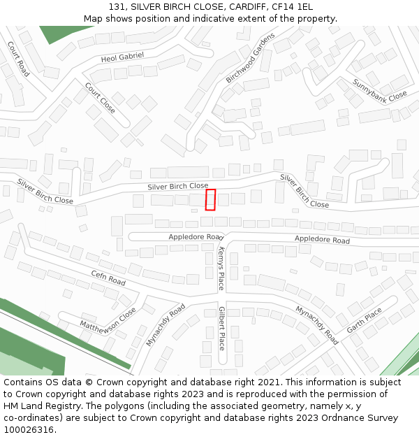 131, SILVER BIRCH CLOSE, CARDIFF, CF14 1EL: Location map and indicative extent of plot