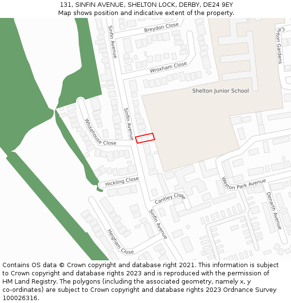 131, SINFIN AVENUE, SHELTON LOCK, DERBY, DE24 9EY: Location map and indicative extent of plot