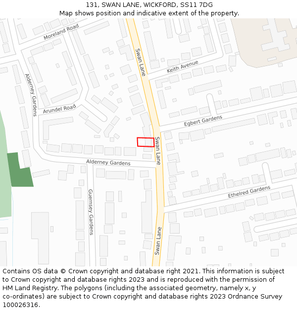 131, SWAN LANE, WICKFORD, SS11 7DG: Location map and indicative extent of plot