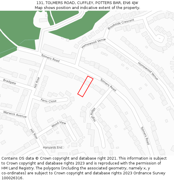 131, TOLMERS ROAD, CUFFLEY, POTTERS BAR, EN6 4JW: Location map and indicative extent of plot