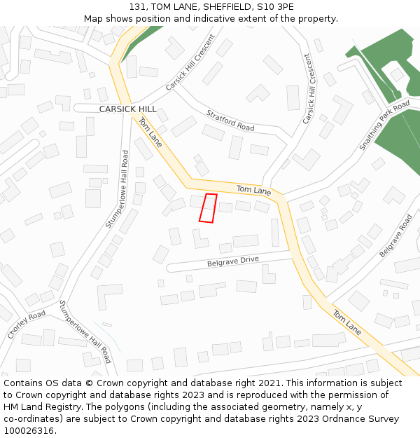 131, TOM LANE, SHEFFIELD, S10 3PE: Location map and indicative extent of plot