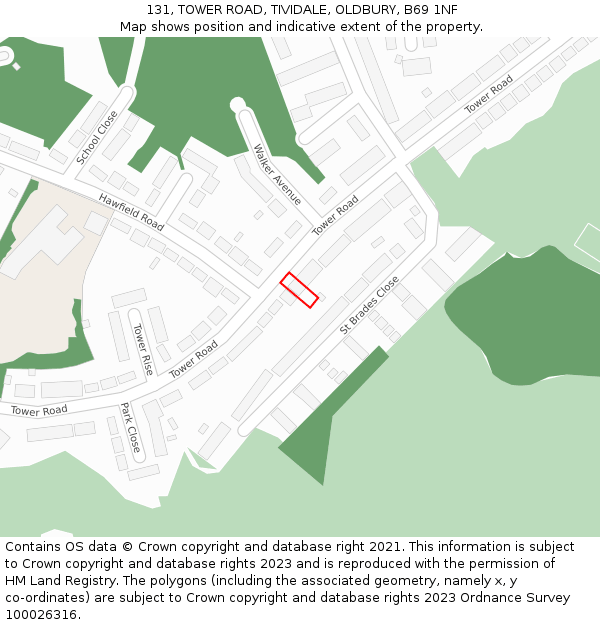 131, TOWER ROAD, TIVIDALE, OLDBURY, B69 1NF: Location map and indicative extent of plot