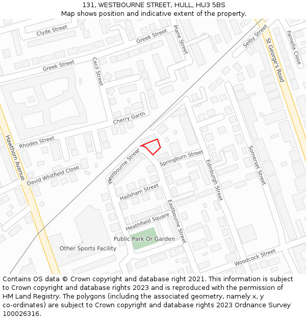 131, WESTBOURNE STREET, HULL, HU3 5BS: Location map and indicative extent of plot