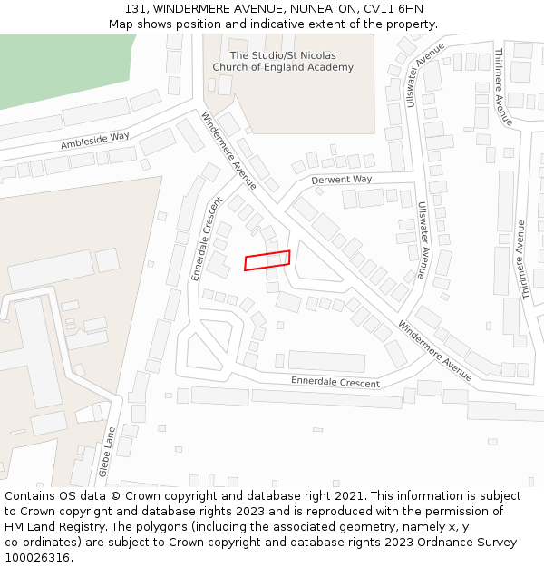 131, WINDERMERE AVENUE, NUNEATON, CV11 6HN: Location map and indicative extent of plot