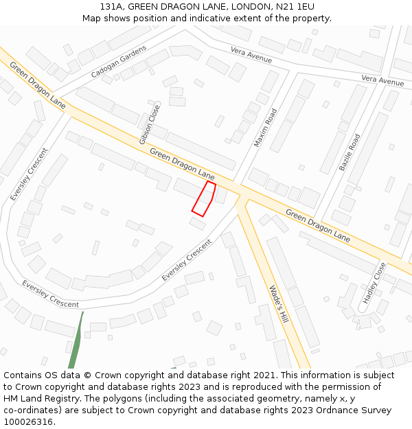 131A, GREEN DRAGON LANE, LONDON, N21 1EU: Location map and indicative extent of plot