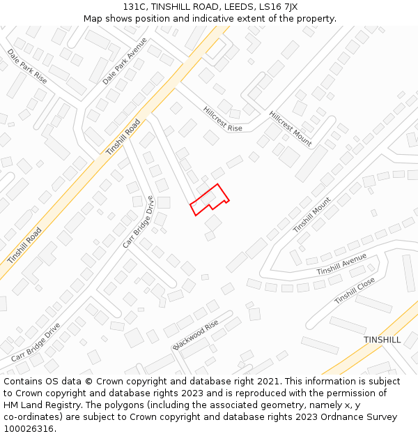 131C, TINSHILL ROAD, LEEDS, LS16 7JX: Location map and indicative extent of plot
