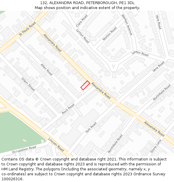 132, ALEXANDRA ROAD, PETERBOROUGH, PE1 3DL: Location map and indicative extent of plot