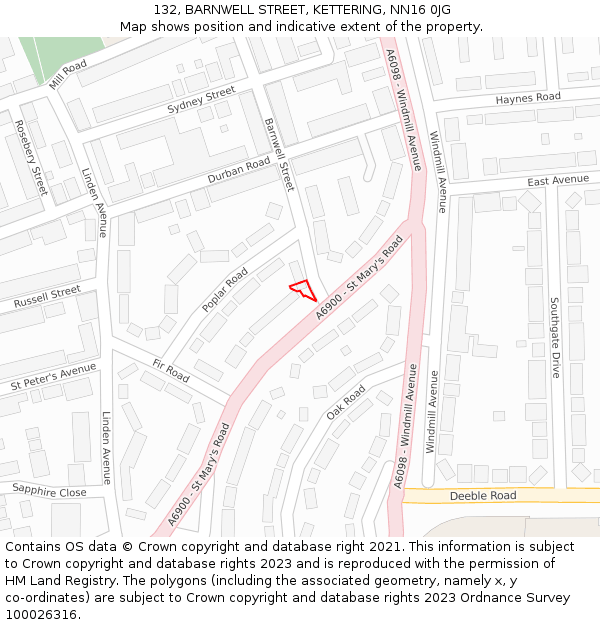 132, BARNWELL STREET, KETTERING, NN16 0JG: Location map and indicative extent of plot