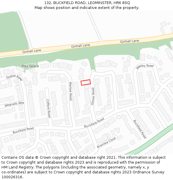 132, BUCKFIELD ROAD, LEOMINSTER, HR6 8SQ: Location map and indicative extent of plot