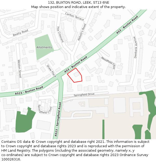 132, BUXTON ROAD, LEEK, ST13 6NE: Location map and indicative extent of plot
