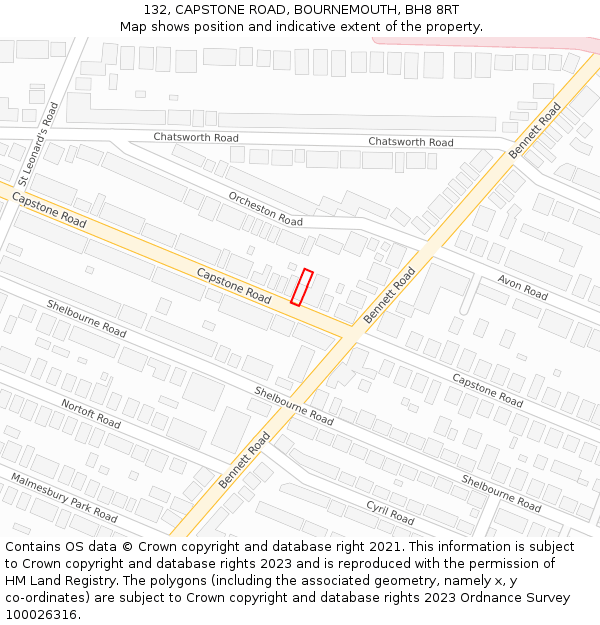 132, CAPSTONE ROAD, BOURNEMOUTH, BH8 8RT: Location map and indicative extent of plot