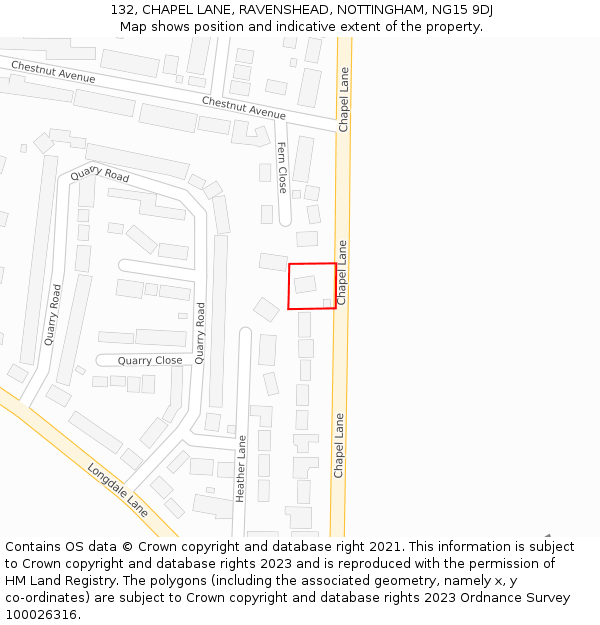 132, CHAPEL LANE, RAVENSHEAD, NOTTINGHAM, NG15 9DJ: Location map and indicative extent of plot