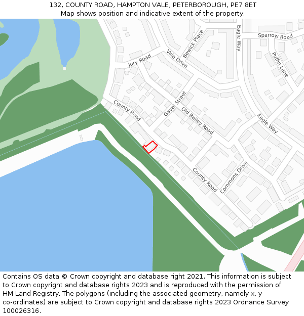 132, COUNTY ROAD, HAMPTON VALE, PETERBOROUGH, PE7 8ET: Location map and indicative extent of plot