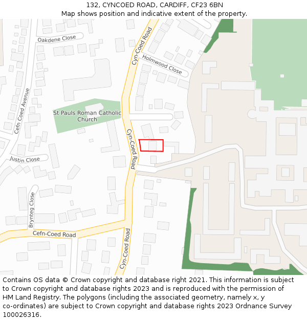 132, CYNCOED ROAD, CARDIFF, CF23 6BN: Location map and indicative extent of plot