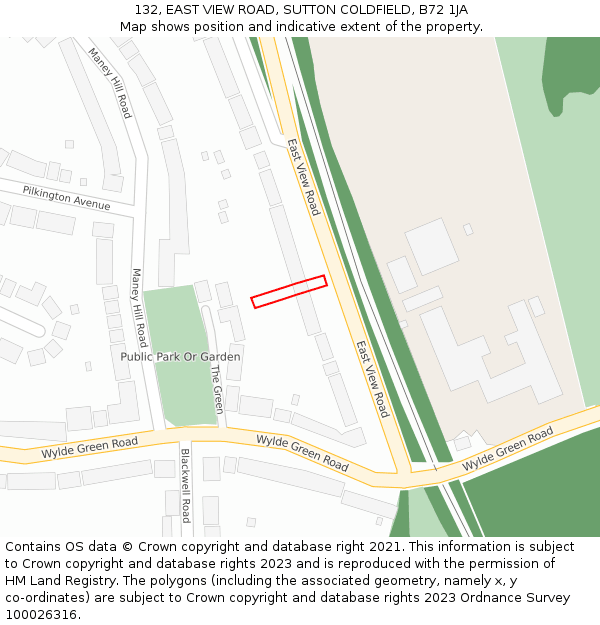 132, EAST VIEW ROAD, SUTTON COLDFIELD, B72 1JA: Location map and indicative extent of plot