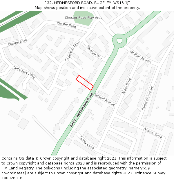132, HEDNESFORD ROAD, RUGELEY, WS15 1JT: Location map and indicative extent of plot