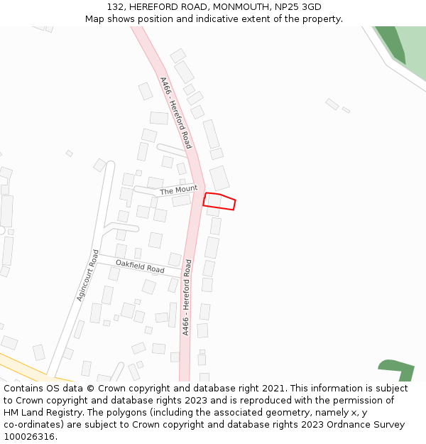 132, HEREFORD ROAD, MONMOUTH, NP25 3GD: Location map and indicative extent of plot