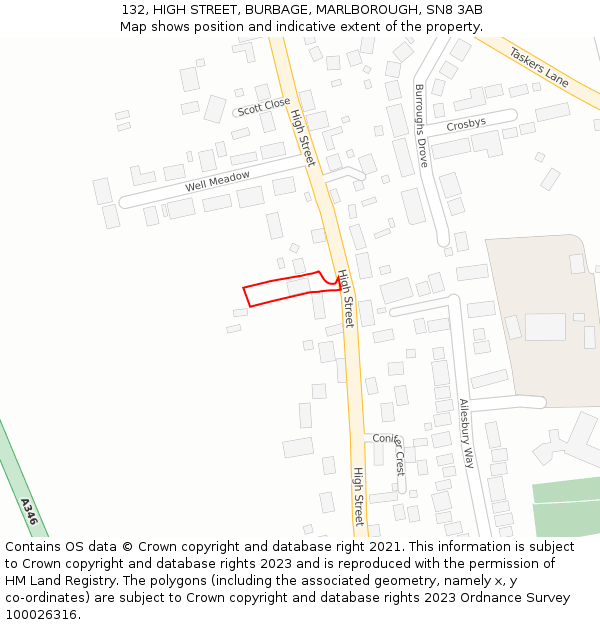 132, HIGH STREET, BURBAGE, MARLBOROUGH, SN8 3AB: Location map and indicative extent of plot