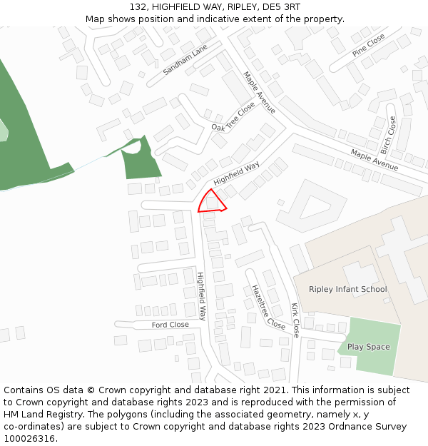 132, HIGHFIELD WAY, RIPLEY, DE5 3RT: Location map and indicative extent of plot