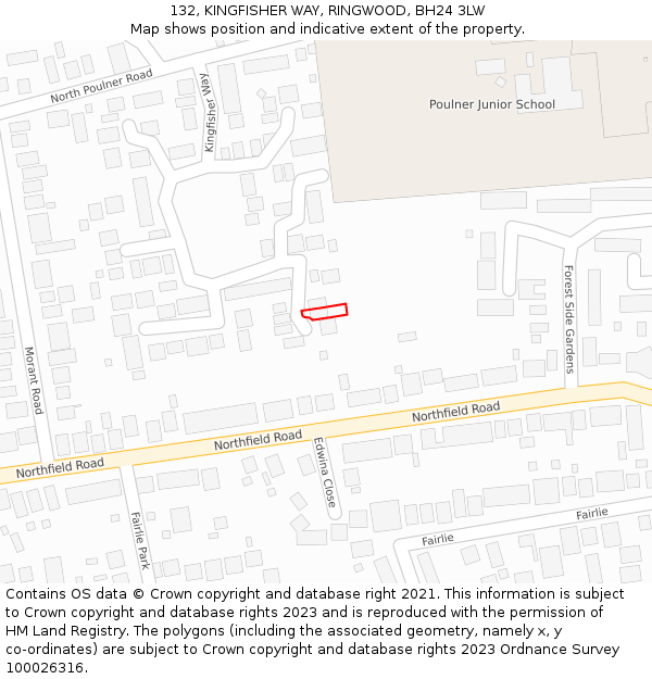 132, KINGFISHER WAY, RINGWOOD, BH24 3LW: Location map and indicative extent of plot