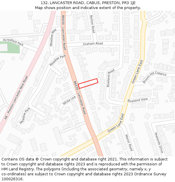 132, LANCASTER ROAD, CABUS, PRESTON, PR3 1JE: Location map and indicative extent of plot