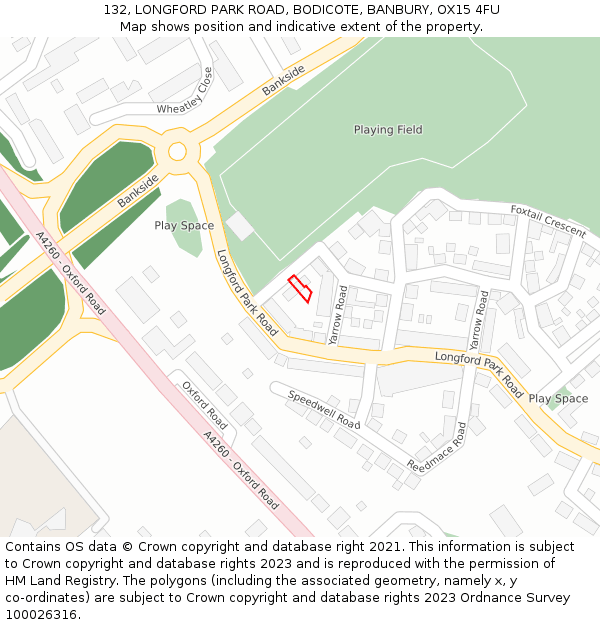 132, LONGFORD PARK ROAD, BODICOTE, BANBURY, OX15 4FU: Location map and indicative extent of plot