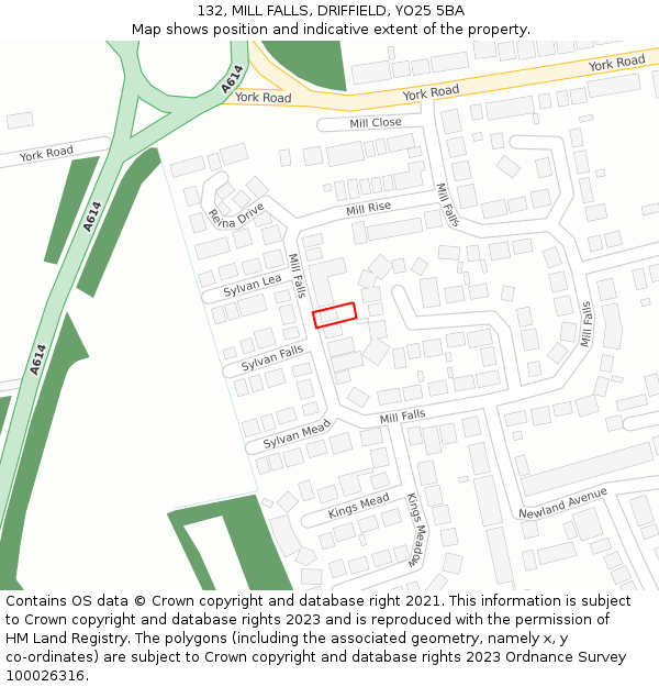 132, MILL FALLS, DRIFFIELD, YO25 5BA: Location map and indicative extent of plot