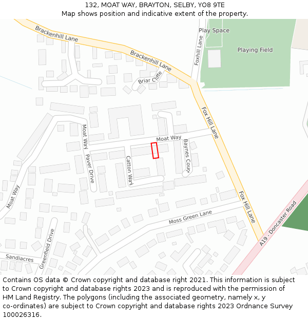 132, MOAT WAY, BRAYTON, SELBY, YO8 9TE: Location map and indicative extent of plot