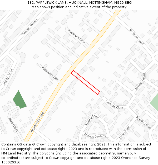 132, PAPPLEWICK LANE, HUCKNALL, NOTTINGHAM, NG15 8EG: Location map and indicative extent of plot