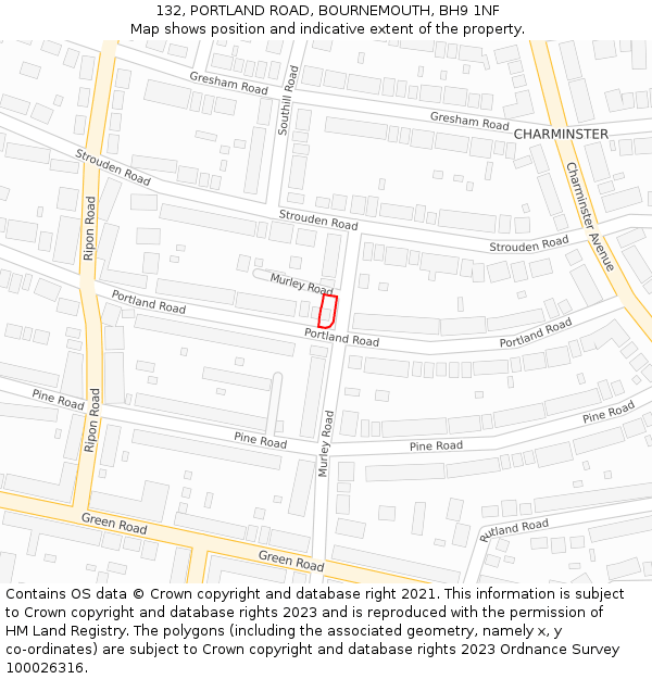 132, PORTLAND ROAD, BOURNEMOUTH, BH9 1NF: Location map and indicative extent of plot
