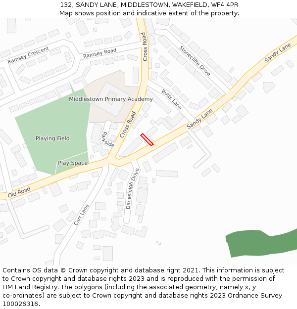 132, SANDY LANE, MIDDLESTOWN, WAKEFIELD, WF4 4PR: Location map and indicative extent of plot