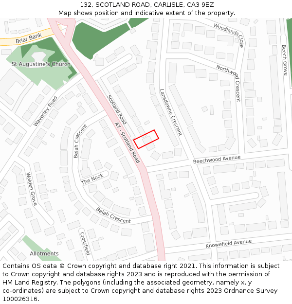 132, SCOTLAND ROAD, CARLISLE, CA3 9EZ: Location map and indicative extent of plot