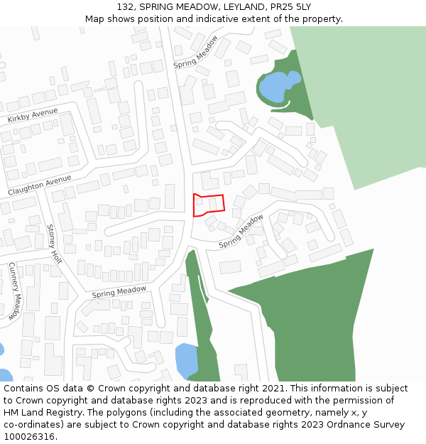132, SPRING MEADOW, LEYLAND, PR25 5LY: Location map and indicative extent of plot