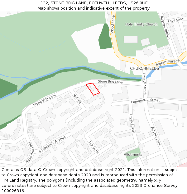 132, STONE BRIG LANE, ROTHWELL, LEEDS, LS26 0UE: Location map and indicative extent of plot