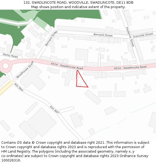 132, SWADLINCOTE ROAD, WOODVILLE, SWADLINCOTE, DE11 8DB: Location map and indicative extent of plot