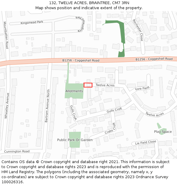132, TWELVE ACRES, BRAINTREE, CM7 3RN: Location map and indicative extent of plot